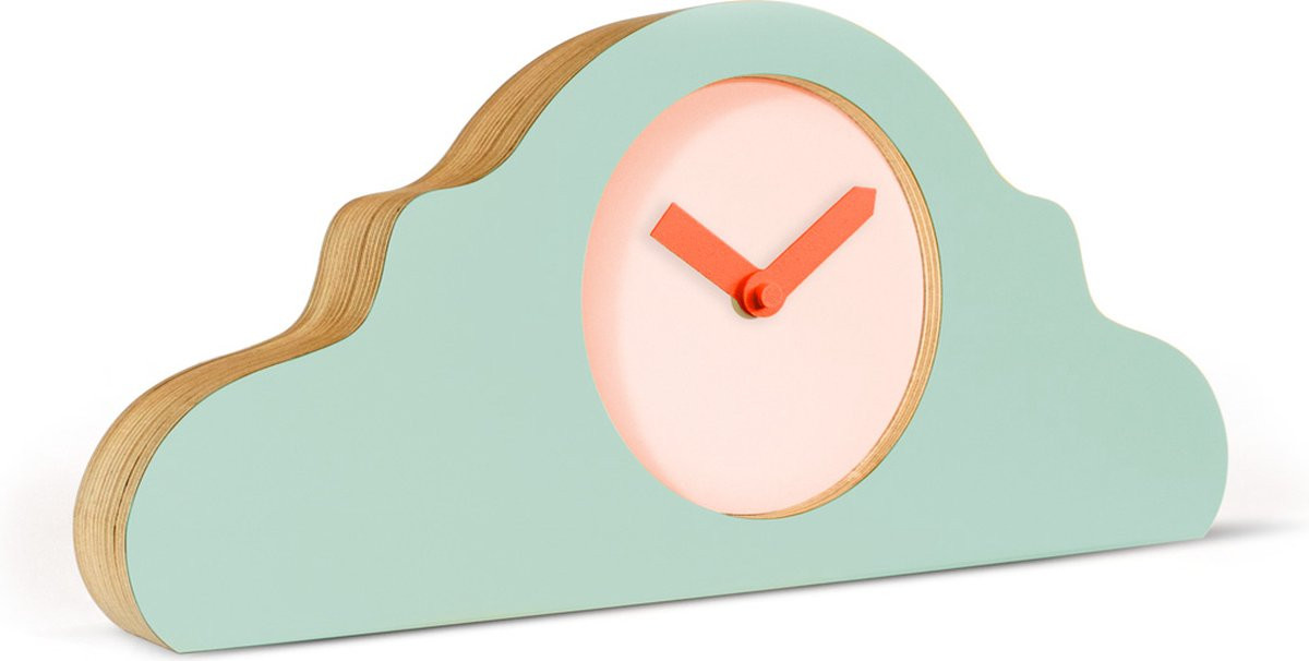KLOQ Mantelklok Pistache Groen met Perzik Pastel en Neon Oranje wijzers