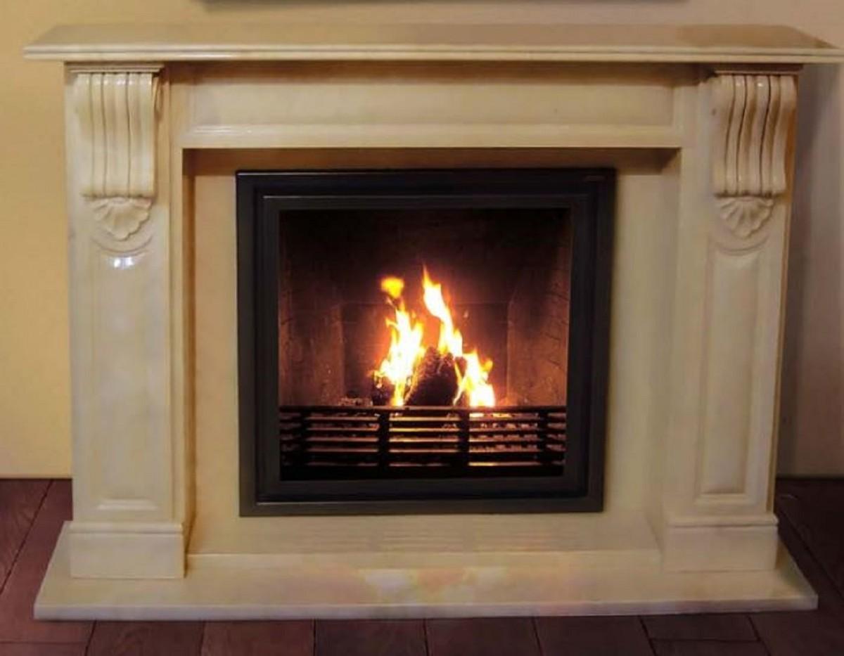 Casa Padrino Luxus Barock Elektrokamin Creme 140 x 30 x H. 110 cm - Wohnzimmer Deko Kamin mit Fernbedienung - Wohnzimmer Möbel im Barockstil - Barock Möbel - Barock Elektro Kamine
