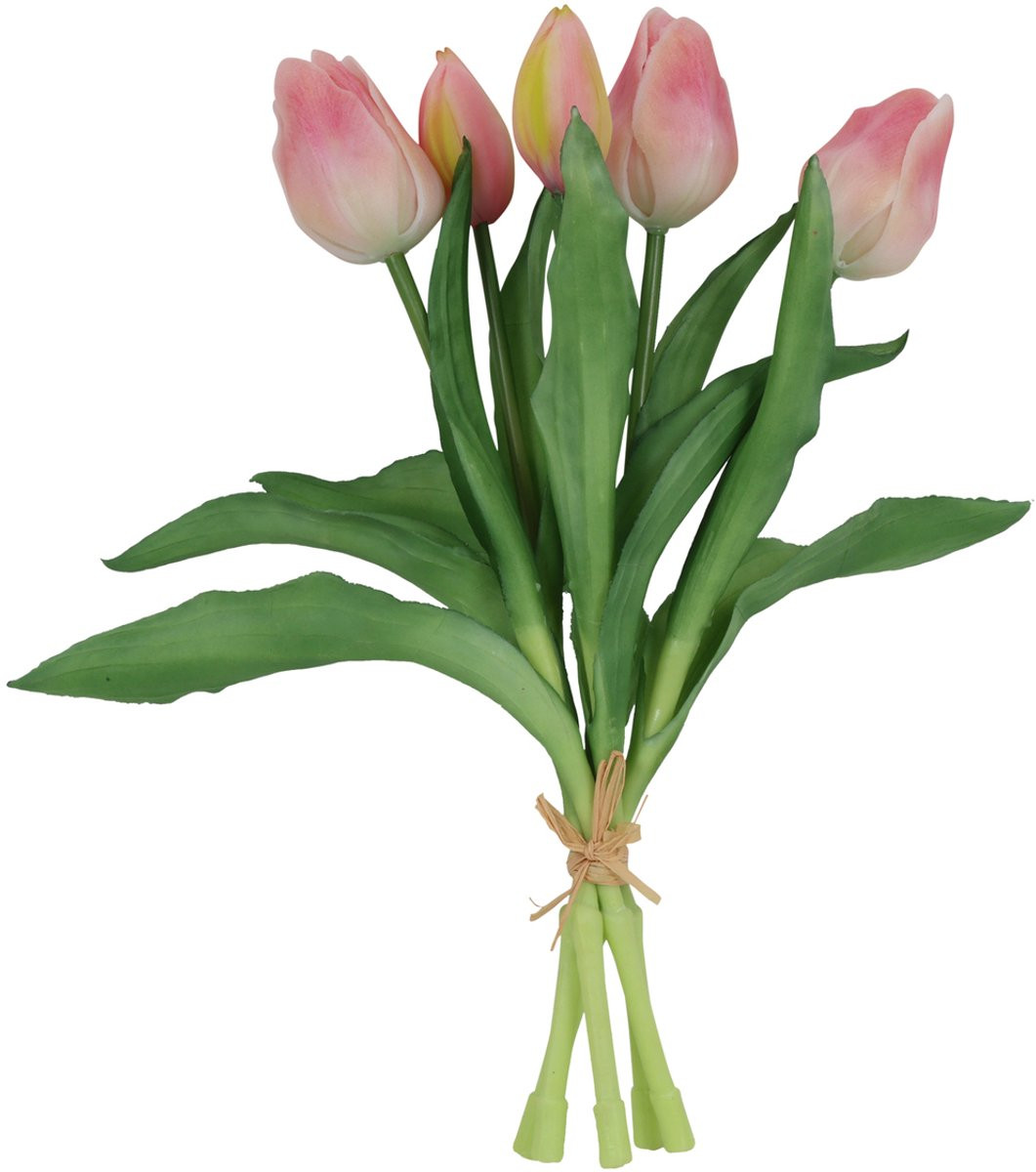 Countryfield Kunstboeket Tulpen - Roze en Creme - 5 Stuks - 3D Geprint