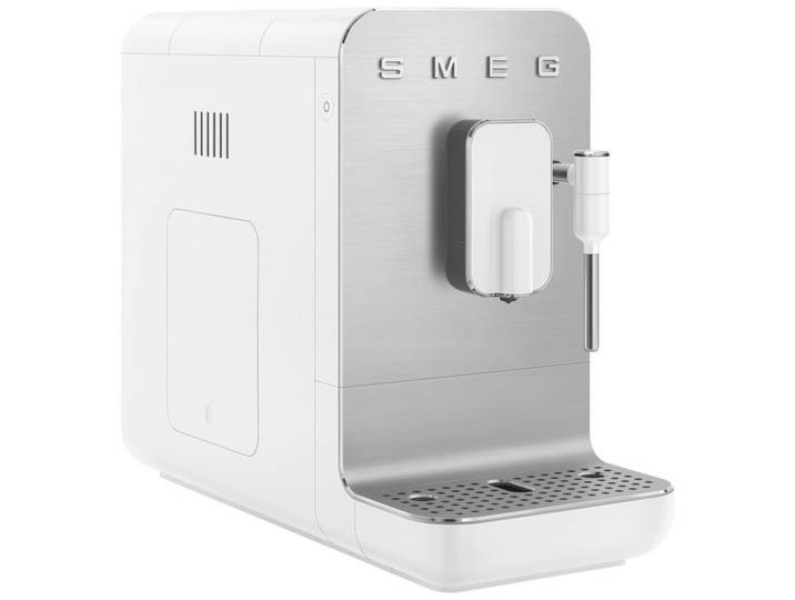 Smeg Kaffeevollautomat, Weiss, Edelstahlfarben, Metall, Kunststoff, 18x33.6x43.3 cm, Kaffeeauslauf höhenverstellbar, Brüheinheit entnehmbar, Heisswasserfunktion, Bohnennachfüllanzeige, Wassernachfüllanzeige, automatische Zubereitung mit einem Knopfdruck, Tropfschale entnehmbar, Kaffeesatzbehälter entnehmbar, beleuchtete Tasten, beleuchteter Kaffeeauslauf, Kochgeschirr, Küchengeräte, Kaffeemaschinen & Milchschäumer