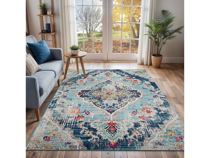 Tapis vintage oriental multicolore/bleu 160x215