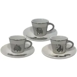 URBAN LIVING 3 Espressotassen  Wild Life Silber  - Spiegeleffekt -  3 verschiedene Designs