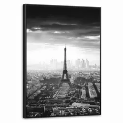 LEINWAND Bilder mit Rahmen - Paris - Skyline - Eiffelturm - Stadt - Wolken - 50x70