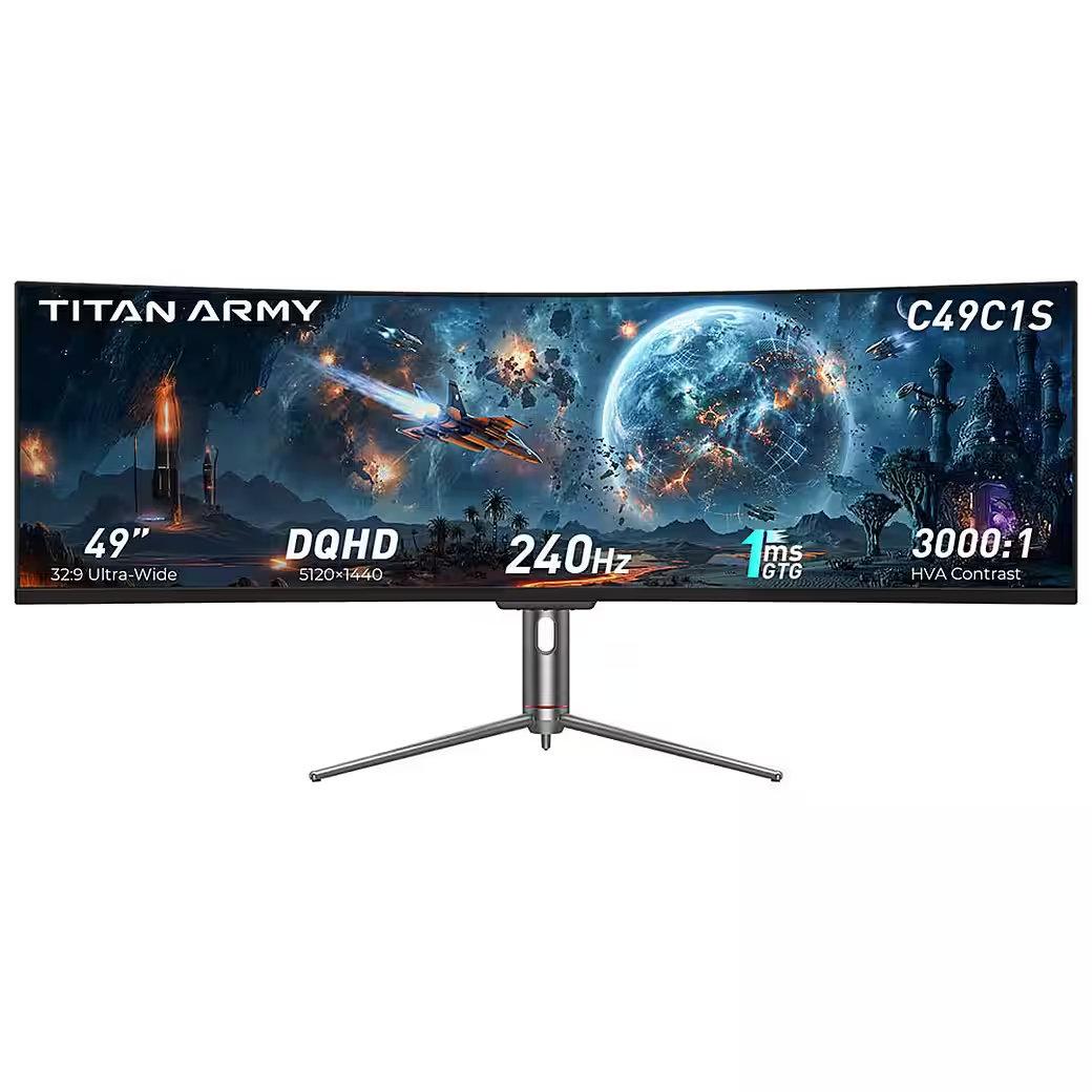 TITAN ARMY C49C1S 49" Curved Gaming Monitor, Dual QHD 5120×1440, 240Hz, 1ms MPRT, HDR400, USB-C 65W