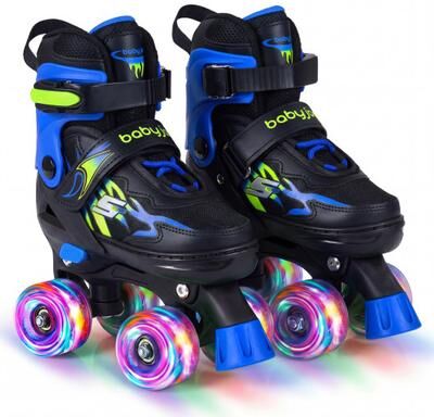 Costway Kids Roller Skates for Girls Boys 4 Sizes Adjustable Quad Skates with Light-up Wheels-Navy