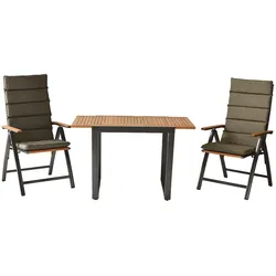 Merxx Athos Gartenmöbel Set 5tlg., 2 Klappsessel, 2 Auflagen, 1 Balkonausziehtisch 80 (120) x 70 cm, Aluminium/Akazie
