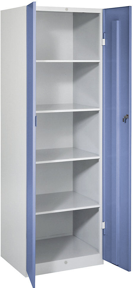 Putzmittelspind Frankfurt, 4 Fachböden, B 600 mm, Türen taubenblau Wolf