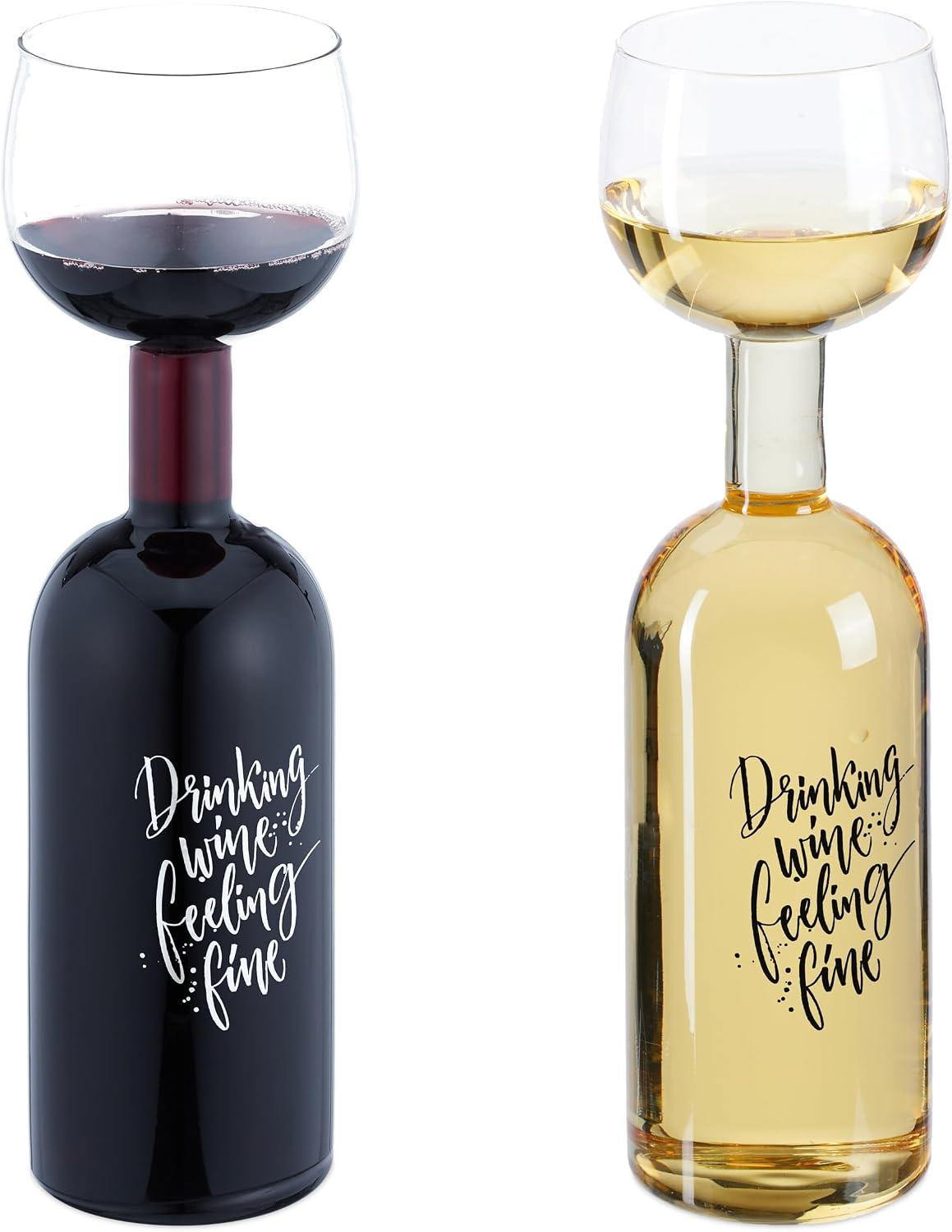 oCreon Wijnglas met tekst Drinking wine feeling fine - 750 ml - Transparant