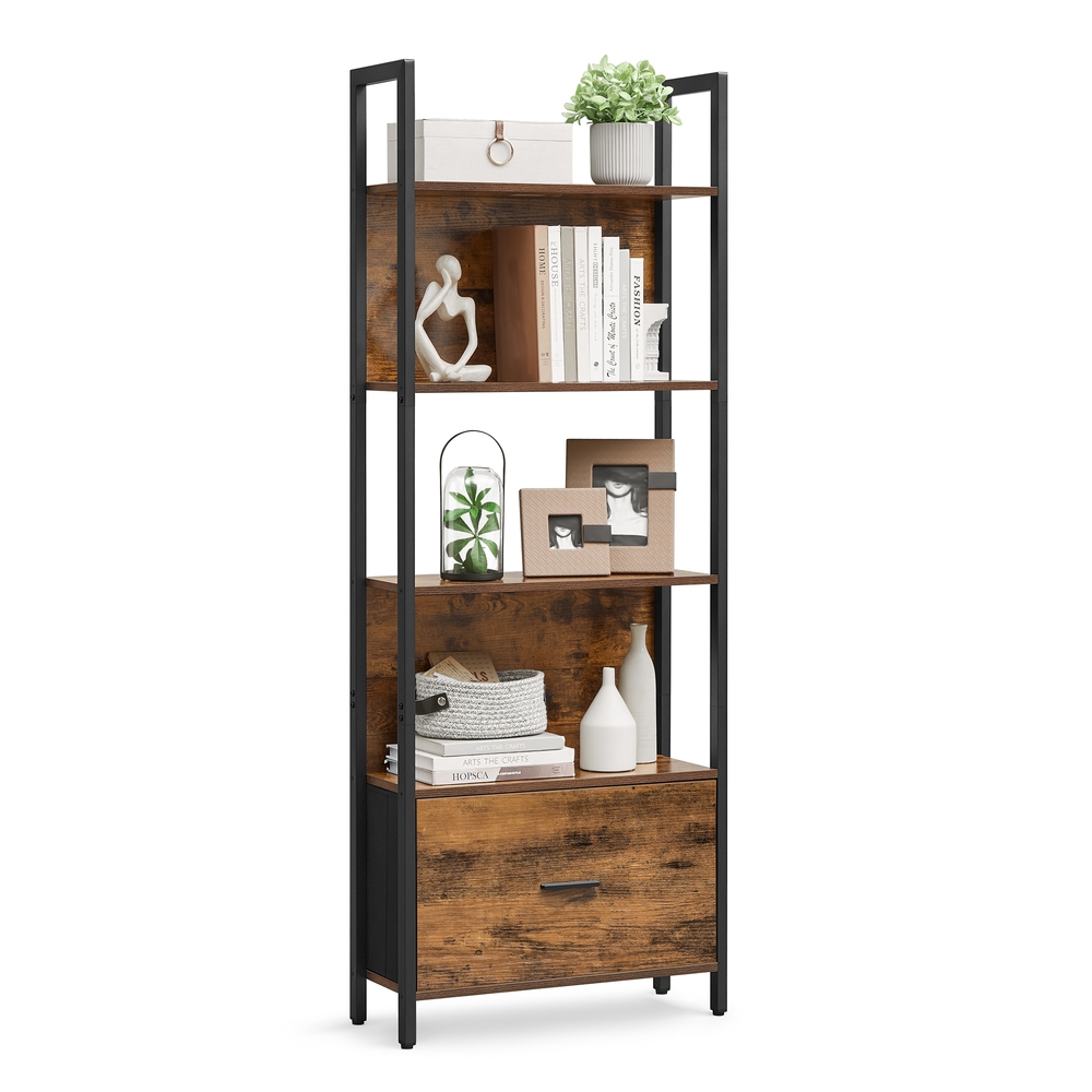 VASAGLE Bücherregal mit Schublade und Stahlrahmen im Industrial Design LLS147B01