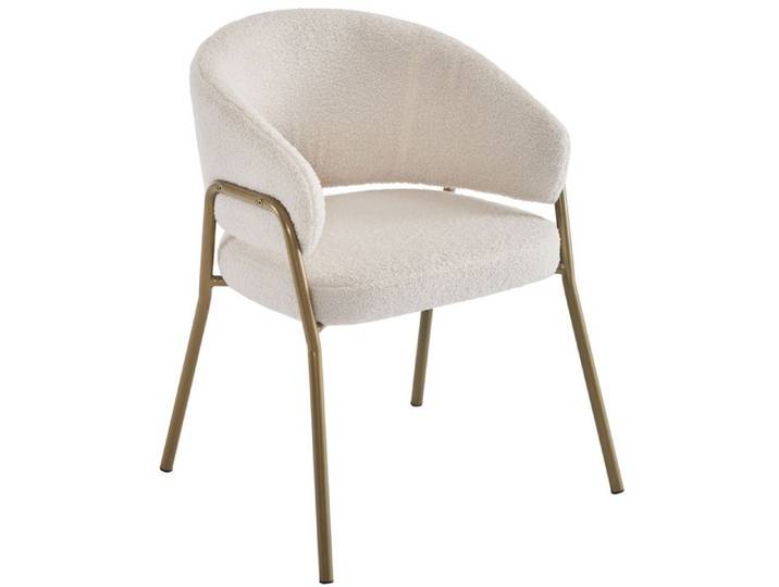 Chaise de salle à manger blanche – bouclette – pieds métal dorés – avec accoudoirs