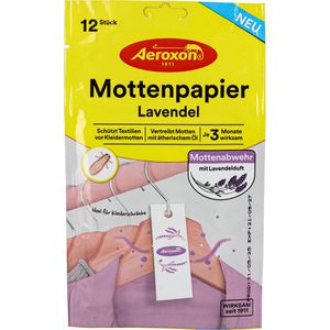 Aeroxon Mottenschutz Mottenpapier, mit Lavendel-Duft, gegen Kleidermotten, 12 Stück