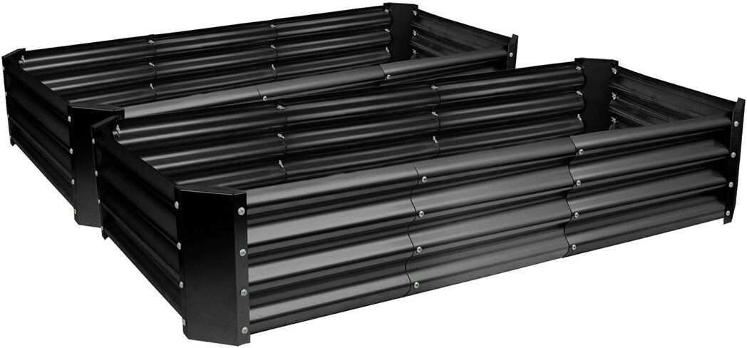 Harbour Housewares - Rectangular Galvanised Steel Raised Garden Bed Planters - Set of 2 Black 30cm H x 180cm W x 90cm D