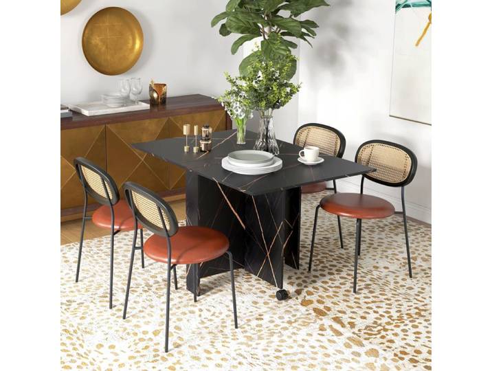 CollaHausse Table Pliante Cuisine 2 Abattants avec Roues Frein 120x80 cm Noir Marbré
