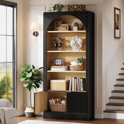 Bluebell 71-Inch Tall Bookcase with Storage Cabinet and Fluted Doors for Living Room, Home Office