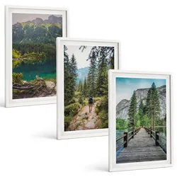 BILDER SET 3er Set - 40x60 cm Weißer Rahmen - Berge, Seen, Wälder, Wege