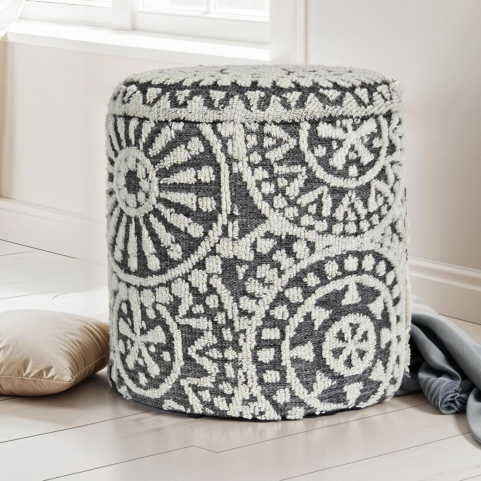 Sitzhocker FineBuy Aufbewahrungshocker Wolle rund 40 cm Stauraum Boho Design