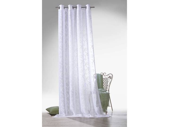 Vorhang WECKBRODT Romance Gr. 1, weiss (weiß), B:140cm H:160cm, Polyester, Gardinen, Vorhang, echte Stickerei, halbtransparent, Muster Raute, Gardine, Store