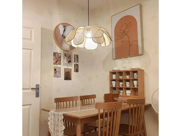 Janpanese osier rotin tissage pétale saule pendentif LED lumières Art lampes créatives pour salon décoration de la maison lustres