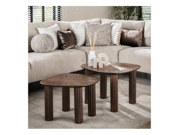 alesvelt Couchtisch Couchtisch-Set MAYA 2-teiliges Teakholz-Set mit Rillen-Design (2er Set), 2er Set, Teakholz