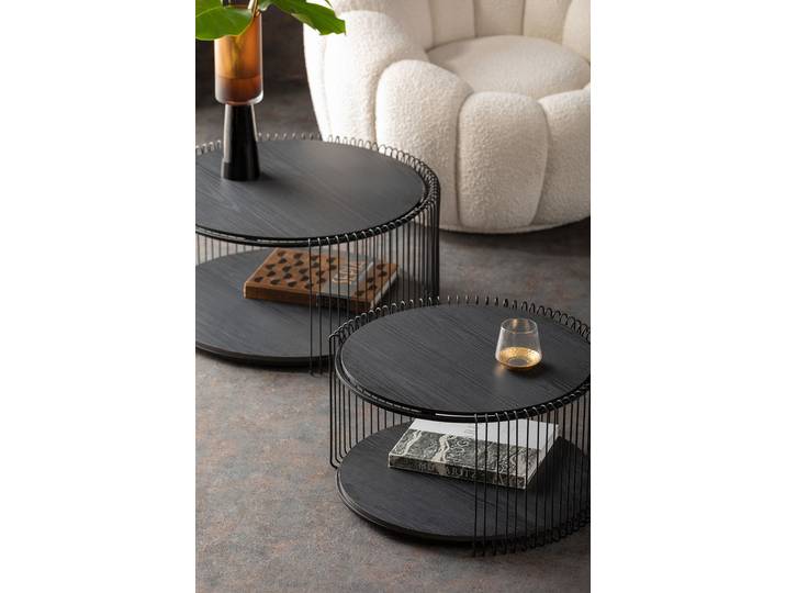 Couchtisch Wire 2er-Set Ø 70cm Schwarz/Esche Schwarz