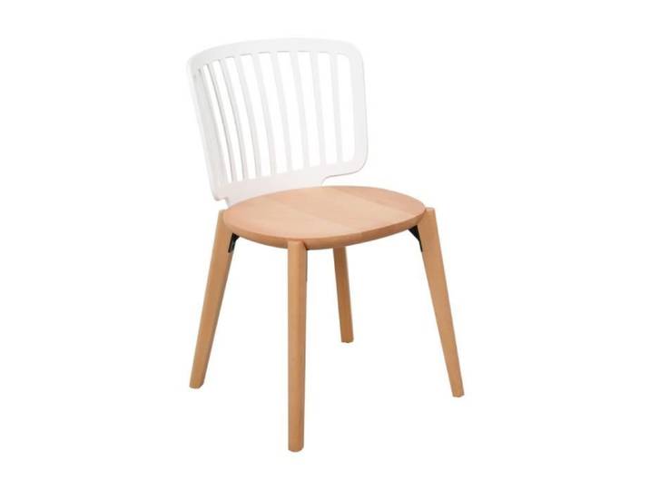 Chaise Eira Design Scandinave – Dossier Résine Blanche Assise Bois – Pieds Bois Naturel