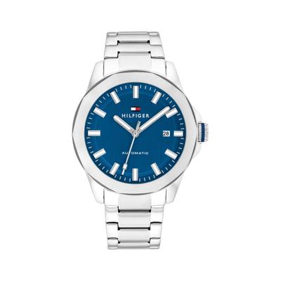Automatikuhr TOMMY HILFIGER "LARS", blau (silberfarben, blau), Armbanduhren, Herren, Automatikuhr, Armbanduhr, Herrenuhr, Mechanische Uhr, Edelstahlarmband, analog, Tag
