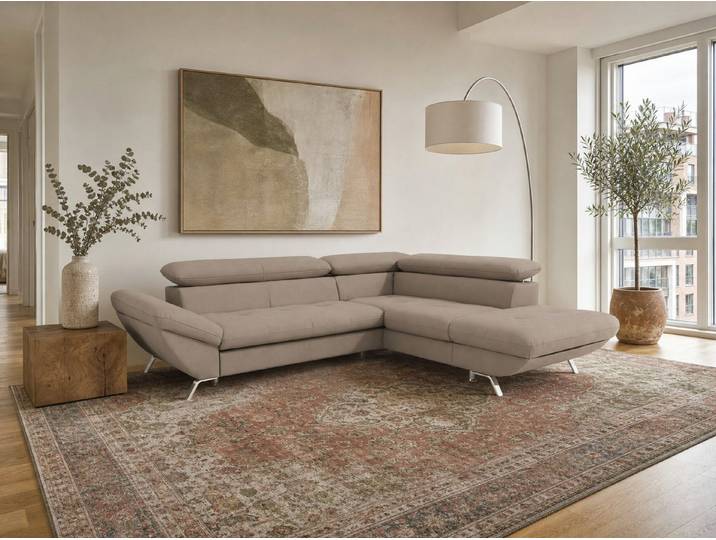foamnova Ecksofa Breda, Ottomane links oder rechts, B 255 cm, 4 Sitzplätze, Klappbare Kopfstützen bis 88 cm, 4 Sitzplätze, schadstoffarm