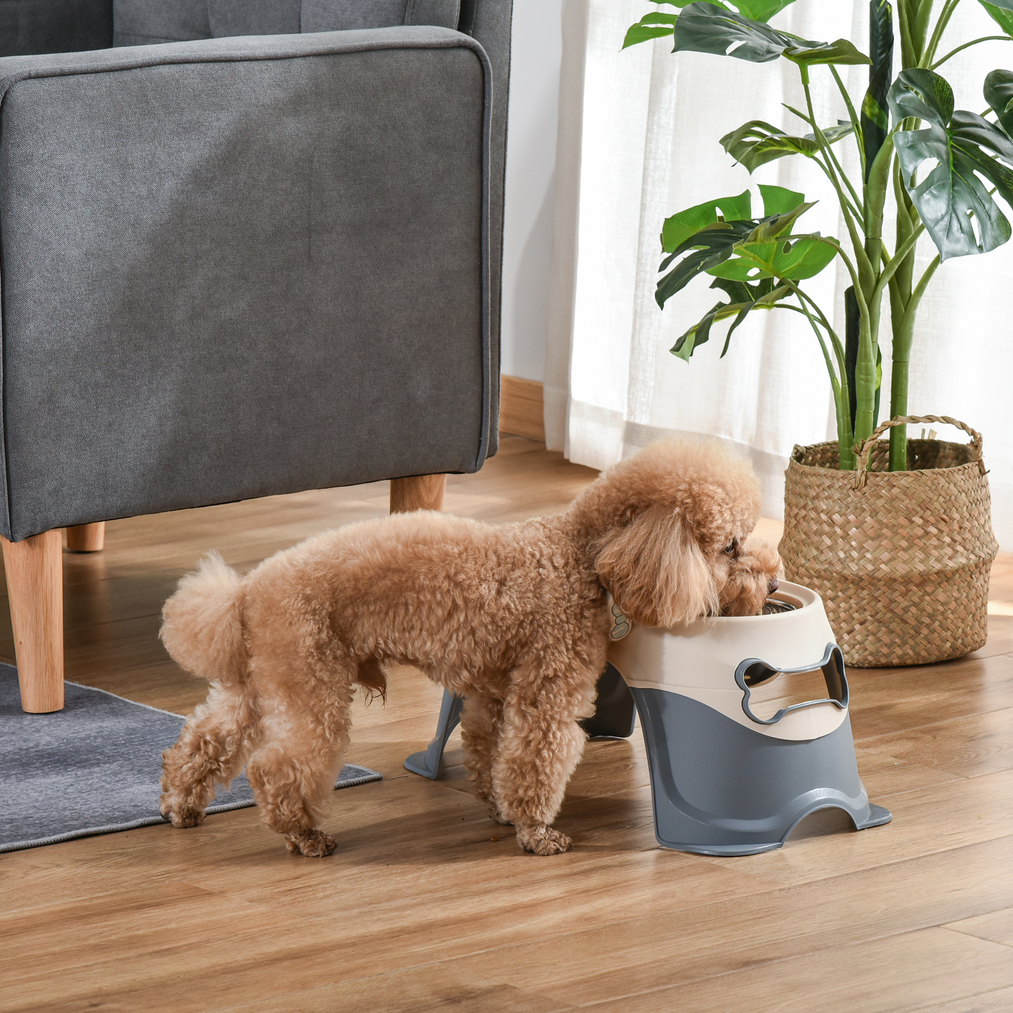 Pawhut Doppia Ciotola per Cani Rialzata in Acciaio Inox e Plastica con Piedini Antiscivolo, 47x25x20 cm, Bianco e Grigio   Aosom Italy