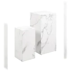 SalesFever Beistelltisch 2er Set | quadratisch | MDF mit Melaminfolie in Marmoroptik | B 25/35 x T 25/35 x H 50/70 cm | weiß