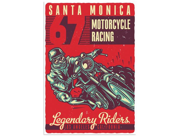 Wandbild ARTLAND Motorrad Santa Monica , rot (farbe bild(er): rot), B:90cm H:130cm, Bilder, Wandbild, als Alubild, Leinwandbild, Poster, Wandaufkleber in verschied. Grössen