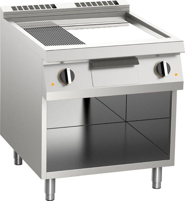 KBS Elektrogrillplatte 1/3 gerillt verchromt 10,8Kw 2 Heizzonen Offener Unterbau