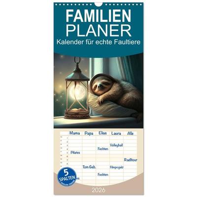 Familienplaner 2026 - Der Kalender für echte Faultiere mit 5 Spalten (Wandkalender, 21 x 45 cm) CALVENDO