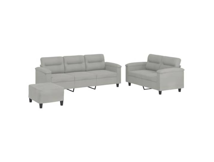 Coespram 3-tlg Sofagarnitur mit Kissen Mikrofaser Hellgrau Formstabile Schaumstoffpolsterung und vielseitiger Hocker fuer gemuetliche Stunden im Wohnzimmer und Gaestezimmer.