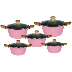 Cheffinger 5er Topf Set Antihaft mit Deckeln, Pfannenset + Topfset, Rosa