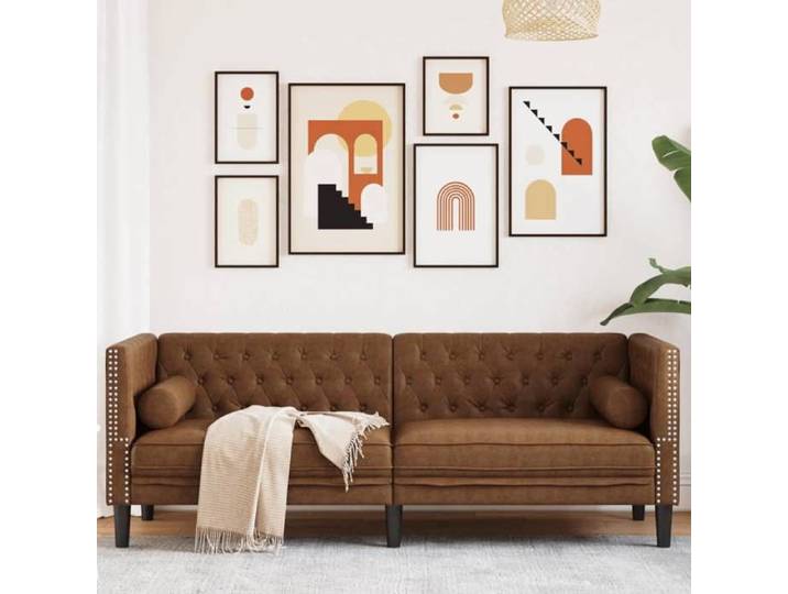 Canapé Chesterfield avec traversins 3 places similicuir daim 372702