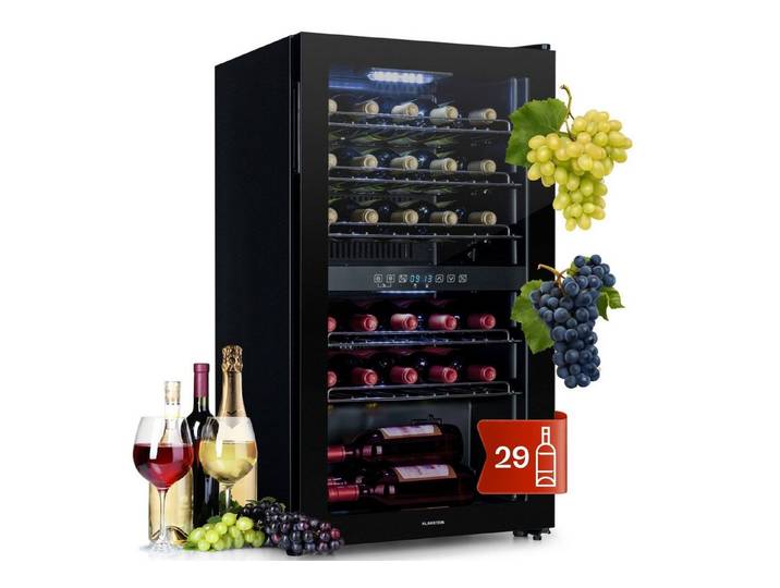 Klarstein Weinkühlschrank Shiraz 29 Duo Weinkühlschrank 2 Zonen 29 Flaschen 80L 5-22°C Touch, für 29 Standardflaschen á 0,75l,2 Zonen Wein Flaschenkühlschrank Weintemperierschrank Weinschrank
