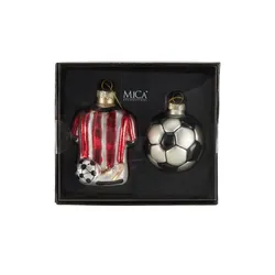 Weihnachtsbaumschmuck Fußball  2er Set   , schwarz , Glas,Aluminium , Maße (cm): B: 14,5 H: 12,5 T: 6.0