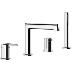 Gessi Ingranaggio Vier-Loch Wannenrand-Einhebelmischer, Auslauf 190 mm, separate 2-Wege Umlenk-Kartusche, Brausedurchführung, 63537713, Farbe: Messing Antik