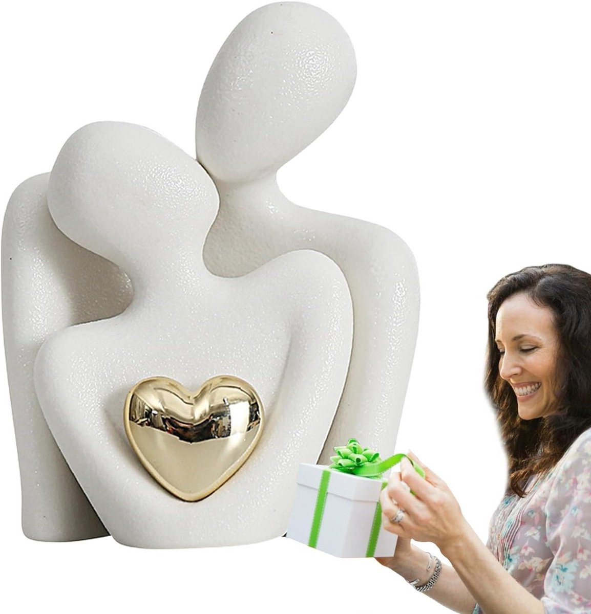 Wit Keramisch Liefdespaar Beeldjes voor Interieurdecoratie, Hoogte: 46 cm