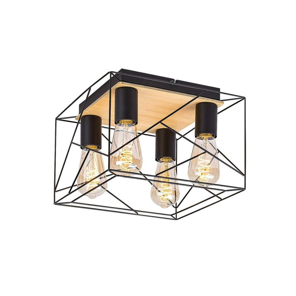 Rabalux Boire Plafondlamp met 4 spots, Hout en Zwart, Vierkant, 30 x 30 cm