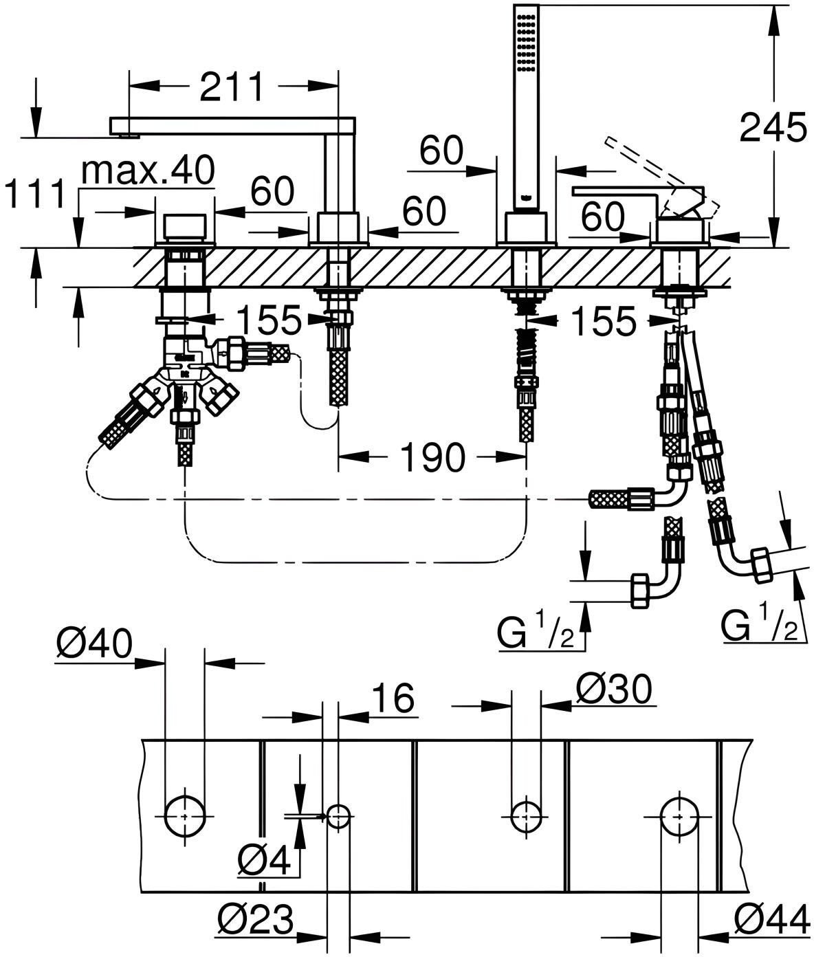 Grohe Plus 4-Loch Einhand-Wannenkombination