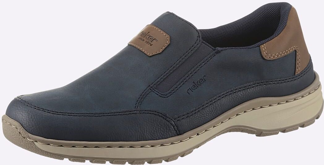 Slipper RIEKER, Herren, Gr. 41, blau (marine), Lederimitat, Schuhe Slipper marine 41