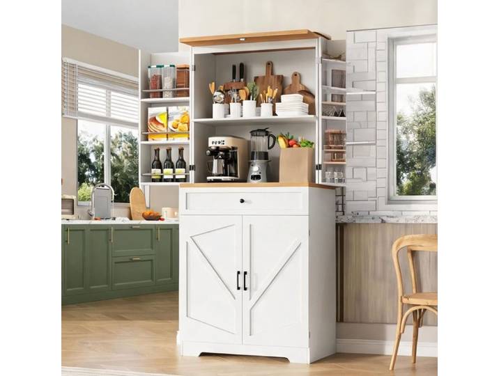 Buffet haut blanc soft white 80x40x180 cm MDF et panneaux de particules 12 compartiments