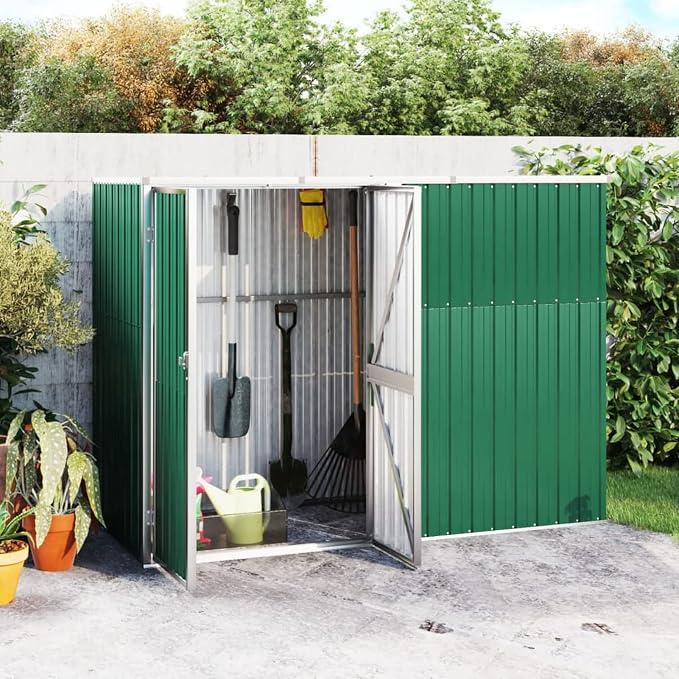 Gerätehaus Geräteschuppen Gartenhaus Metall Schuppen Gartenschuppen mit Schrägdach Garten Schuppen Gartenschrank mit Stauraum Verzinkter Stahl Grün 225x89x161 cm