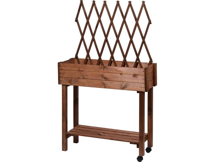 Hochbeet DOBAR, braun, B:28,5cm H:130cm T:79cm, Holzwerkstoff, Pflanzgefäße, Hochbeet, rollbar, mit Rankgitter, braun