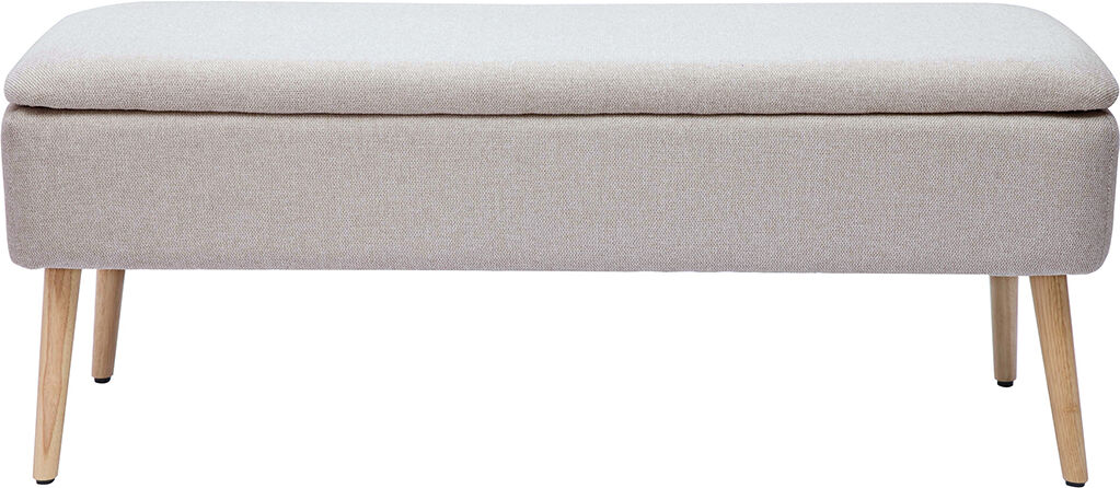 Miliboo Polsterbank aus beigem Textur-Veloursstoff und massivem hellen Holz L120 cm LARS
