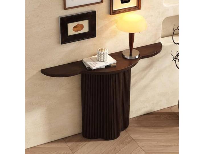 Konsolentisch Holz Eingangstisch Flurtisch Schmaler Sofatisch Wohnzimmer Stabiler Beistelltisch Massivholz In Modernem Design,Couchtisch Hinter Sofa, Für Flur, Eingangsbereich(Walnut,120x30x80cm)