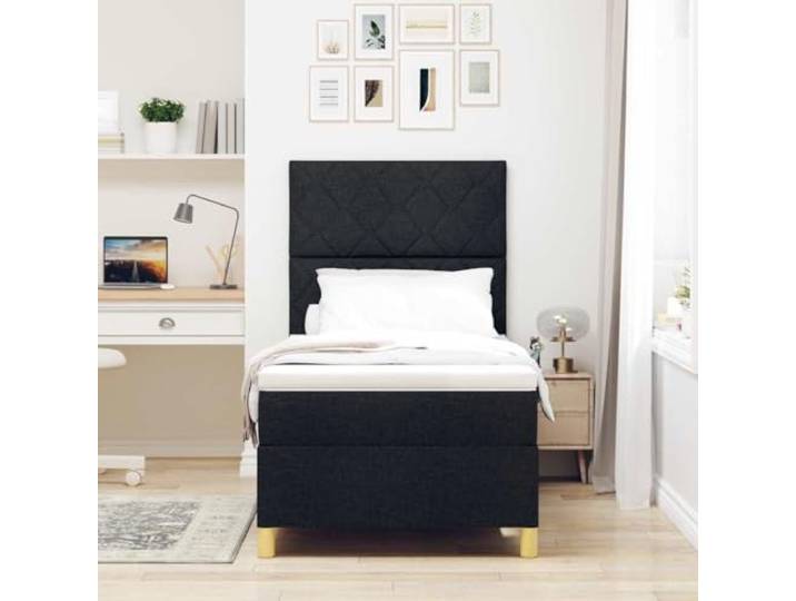 KTHLBRH Boxspringbett mit Kopfteil schwarz 100 x 200 cm Stoff Modernes Design, verstellbares Kopfteil, mittlere Kompaktheit, für zeitgenössisches Zimmer