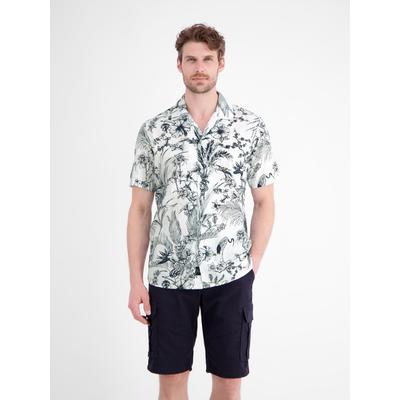 Hawaiihemd LERROS, Herren, Gr. 3XL, N-Gr, weiß (broken weiß), Web, Obermaterial: 100% Baumwolle, geblümt, regular fit hüftbedeckend, V-Ausschnitt, abgesteppte Kante, Hemden Hawaiihemd, Sommerhemd mit floralem Muster