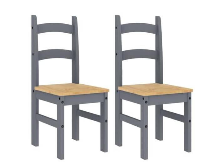 Coespram 2er Set Esszimmerstühle Grau 40x46x99cm Massivholz Kiefer Zeitlose Küchenstühle aus Kiefernholz mit Wachs-Finish. Vielseitig im Wohnzimmer nutzbar und besonders pflegeleicht.